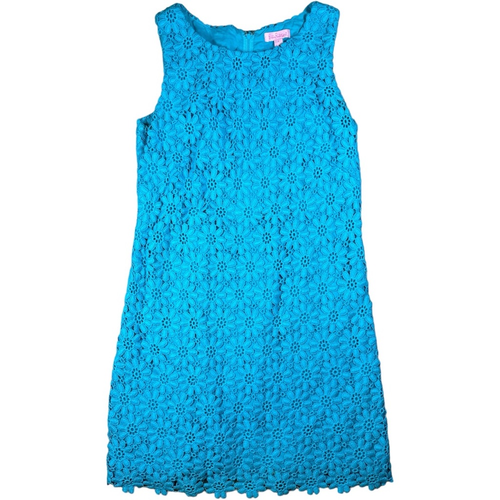 Lilly Pulitzer Aqua Blue Flower Dress Sleeveless Women’s Size 4 Lined